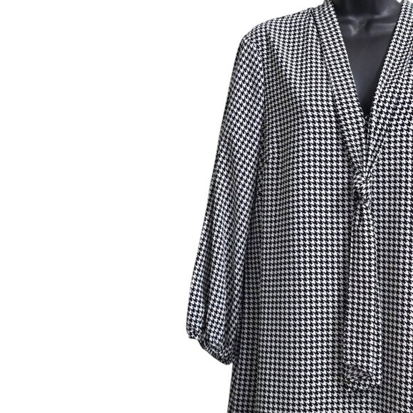 Adrianna Papell Long Sleeve Houndstooth Stretch Chiffon Sheath Dress Sz 14 - Picture 4 of 14